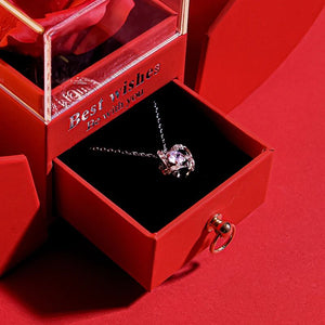 Eternal Red Apple Jewelry Box Necklace Rose for Valentine's Day  with Artificial Flower